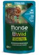 Monge Natural Super Premium Buste Gatto Bwild Grain Free Formula Gatto Sterilizzato Tonno con gamberetti e ortaggi (fagiolini e carote) 85 g