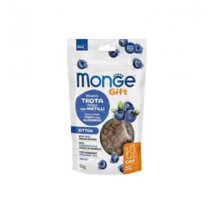 Monge gatto snack meatminis kitten ricco in trota fresca con mirtilli blu da 50 gr